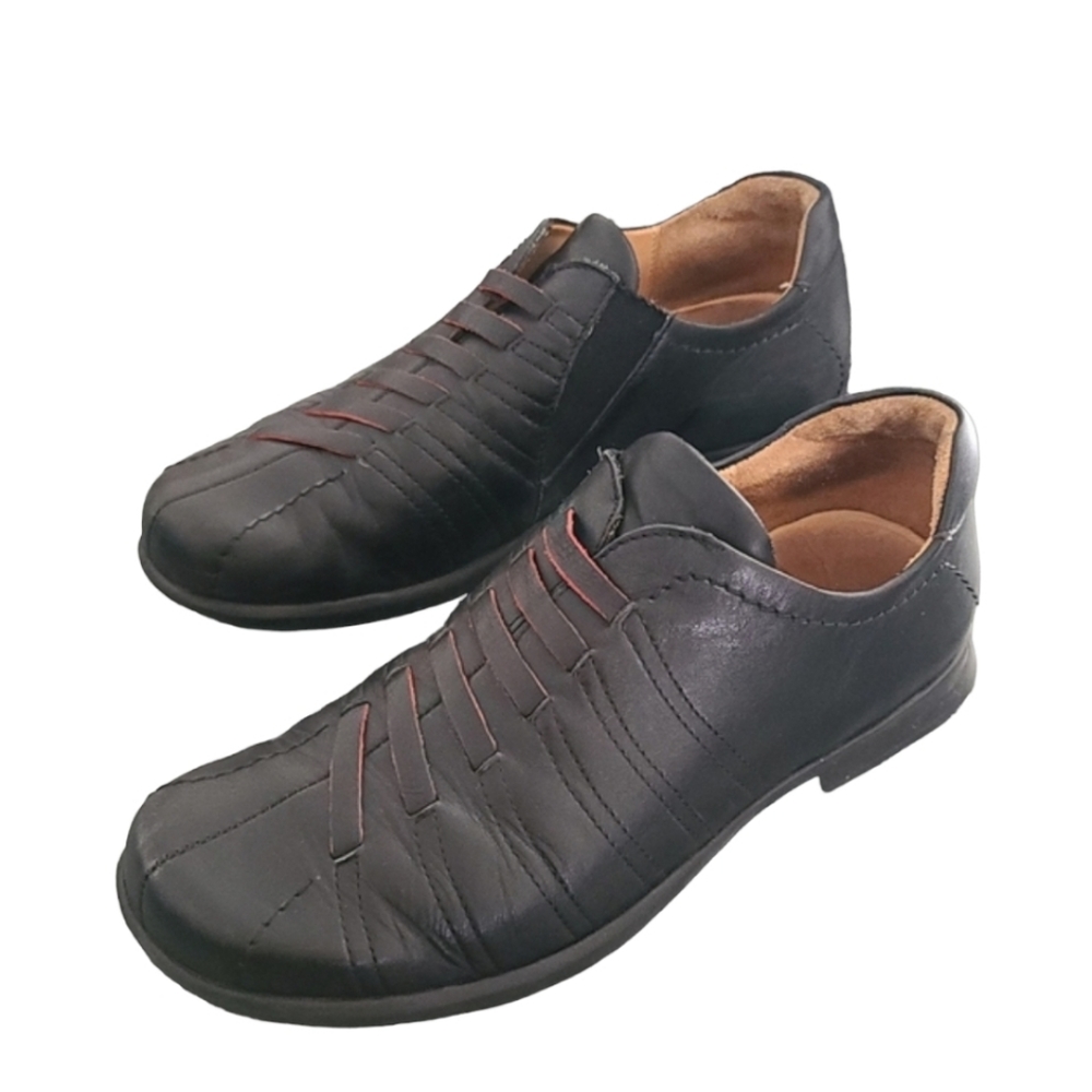 Y2K THINK Black Leather Slip-On Oxfords 40 9.5 10 Minimal Comfort Shoes Austria - Picture 3 of 16